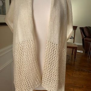 Knitted shawl/scarf cream color with tiny sequins on each knitted ends